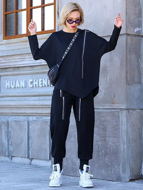 Loose Solid Pocket Zipper Overall Pants