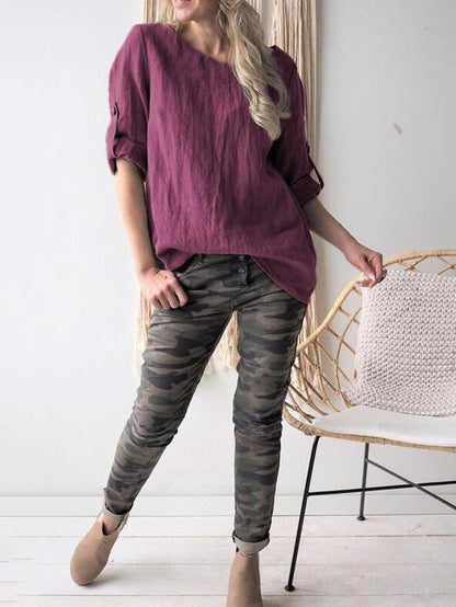 Short Sleeves Solid Color Blouses&shirts Tops