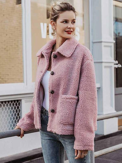 Solid Faux fur Lapel Outwears