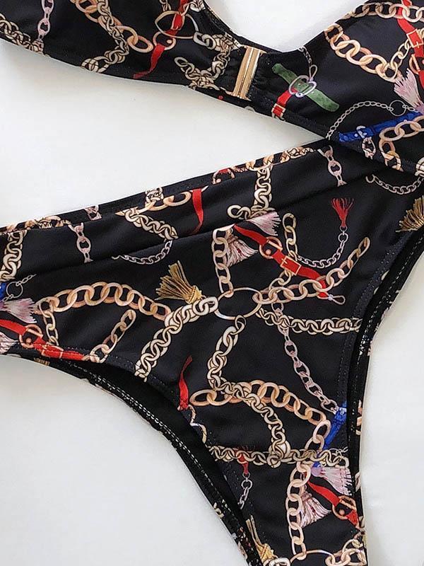 Floral-Print Triangle Split Bikini Swimsuit