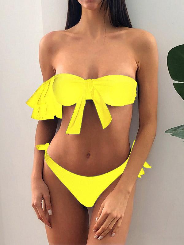 Strapless One-Shoulder Falbala Bandage Bikini Swimsuit