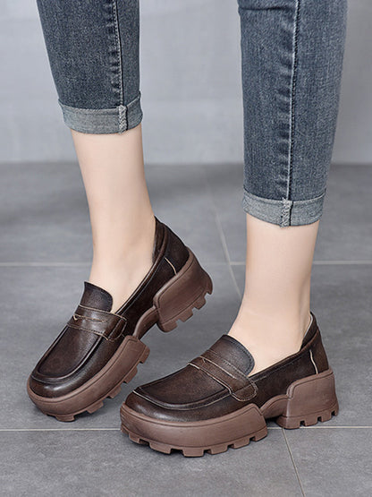Vintage Cow Leather Low-Top Platform Loafers