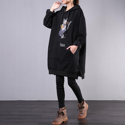 Buykud Cartoon Cat Casual Loose Comfortable Hooded Dress