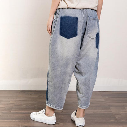 Contrast Color Frayed Casual Harem Pants