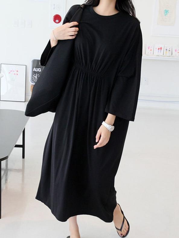 Leisure Plus Size Loose Solid Midi Dresses
