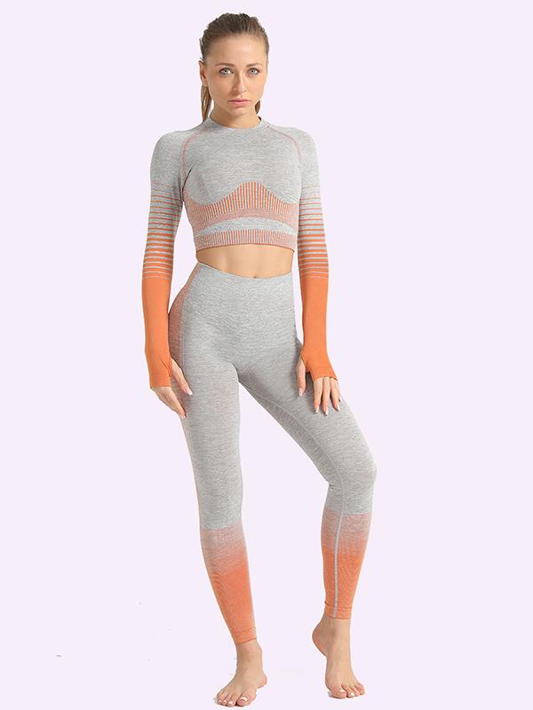 Sexy  Contrast Color Long Sleeves Yoga Suits