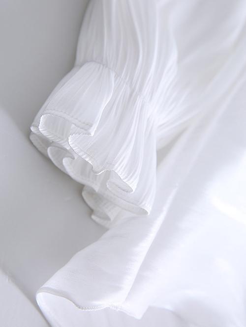 V-neck Chiffon Puff Sleeves Loose Shirt Top