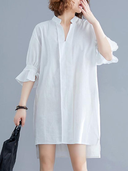 Casual V-neck Shirt Dress