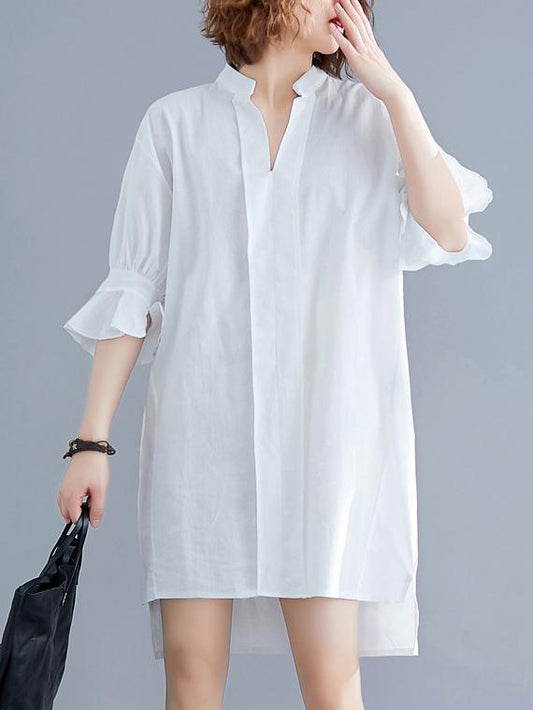 Casual V-neck Shirt Dress