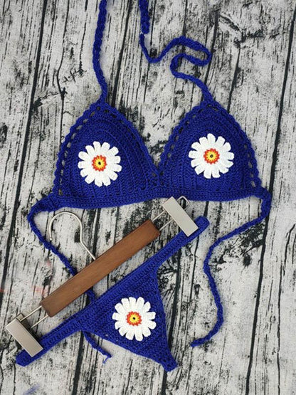 Crochet Floral Split Bikini Swimsuit