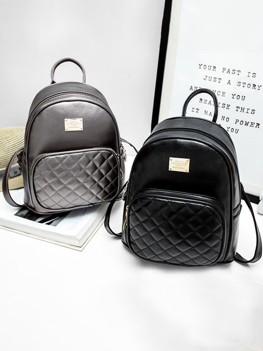 Original Solid Color Zipper PU Backpack