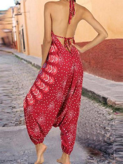 Floral Printed Spagetti-neck Loose Long Jumpsuits