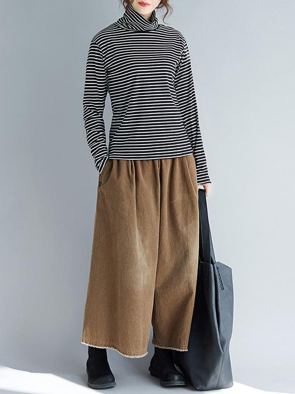 Comfortable Striped High-neck T-shirt