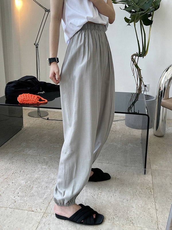 Casual Loose Pleated Elastics High Waisted Pants