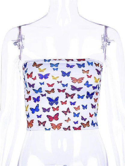 Butterfly Printed Off Shouler Tees