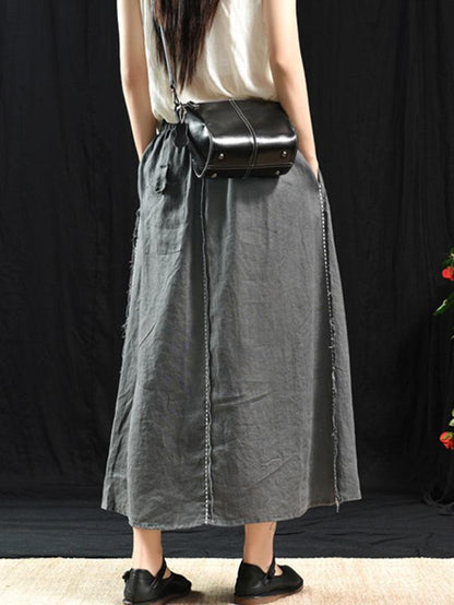 Casual Linen Cropped Long Skirt