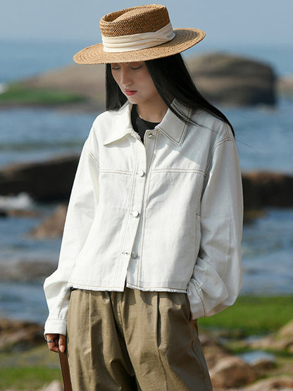 Casual Loose Long Sleeves Buttoned Solid Color Lapel Collar Jackets&Coats