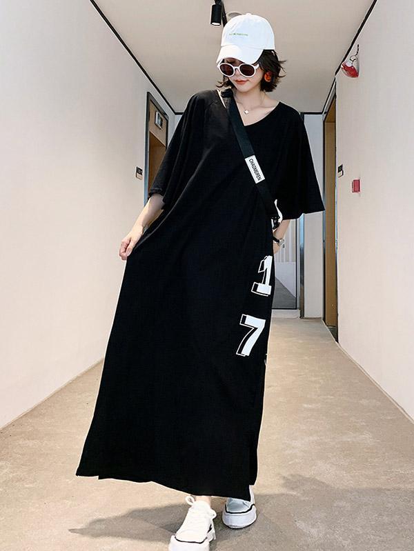 Original Letter Printed Split-Side Dress