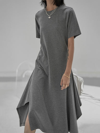 Urban Fashion Asymmetric H-Line Short Sleeves Midi Dress