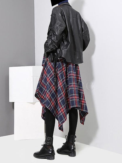 Casual Empire Belt Plaid Cropped Skirt