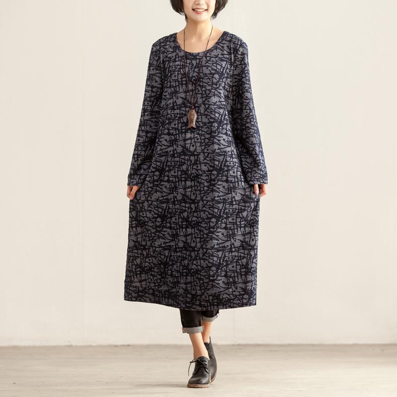 Casual Round Neck Long Sleeve Women Autumn Winter Dress