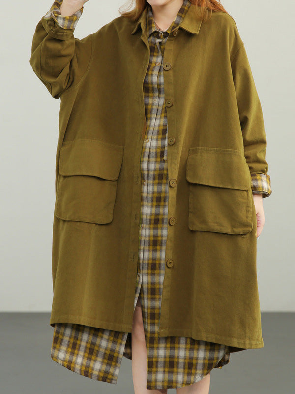 Urban Solid Color Long Sleeves Lapel Trench Coats