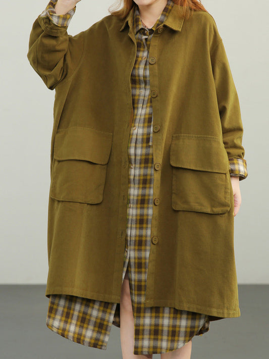 Urban Solid Color Long Sleeves Lapel Trench Coats