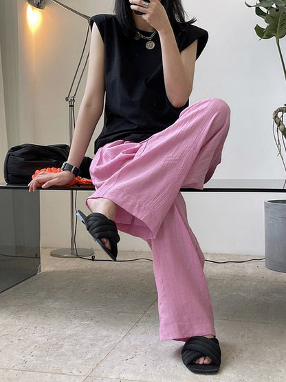 Simple Solid Color High Waisted Wide Leg Pants