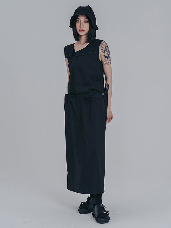 Original Sleeveless Solid Color Split-Joint H-Line Detachable Midi Dress