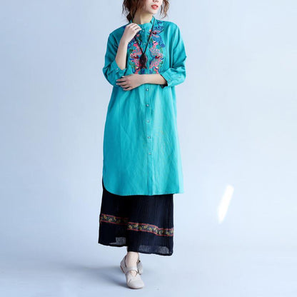 Embroidered Women Ethnic Green Shirt Dress