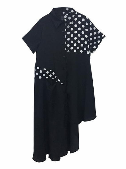 Asymmetric Split-joint Polka-Dot T-Shirt Dress