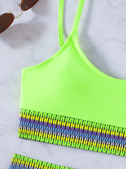 Spaghetti-Neck Padded Bralette High-Waisted Fluorescent Bikini Swimwear