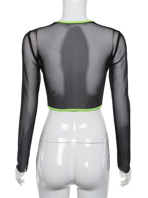 Sexy Mesh Split-Front T-Shirt Tops