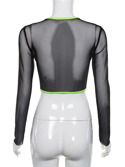 Sexy Mesh Split-Front T-Shirt Tops