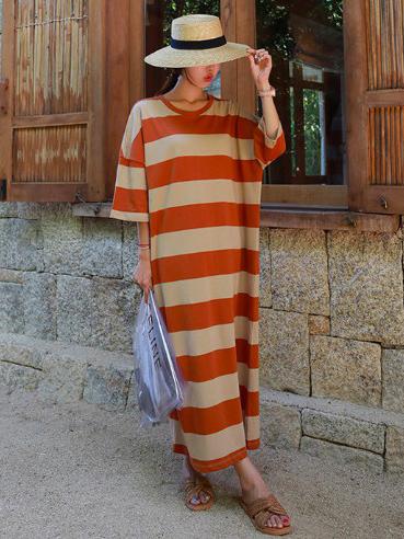 Loose Colorful Striped Long Dress