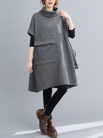 Urban Solid Color Half Sleeves High-Neck Knitting Midi Dress