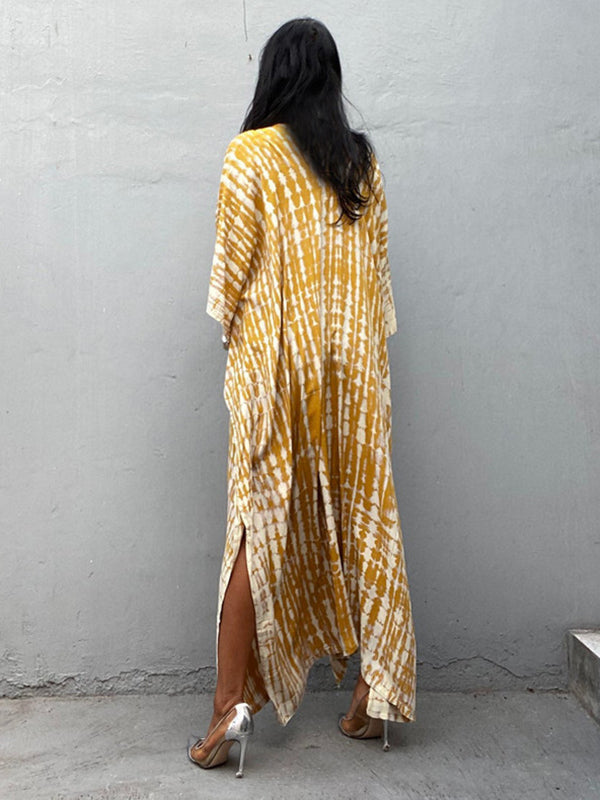 Bohemia Oversized Striped Printed Batwing Sleeves Cover-Up