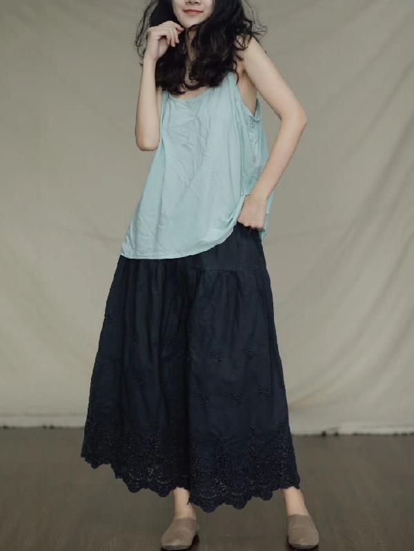 Vintage Linen Hollow Wide Leg Pants