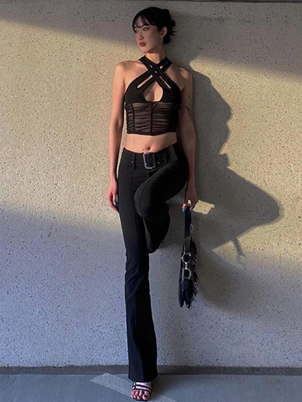 Wrap Mesh Split-Joint Cross Neck Bra