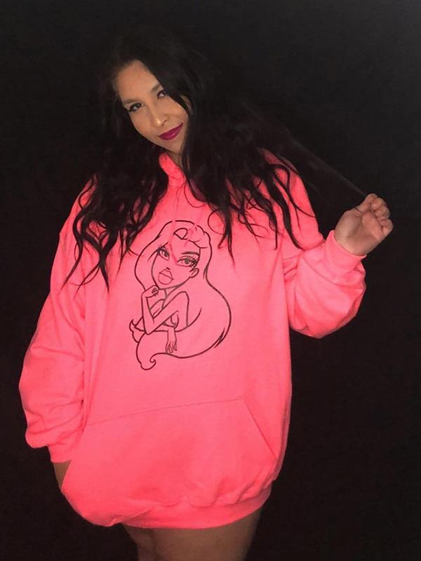 Loose Fluorescent Cartoon Figure Printed Hoodie