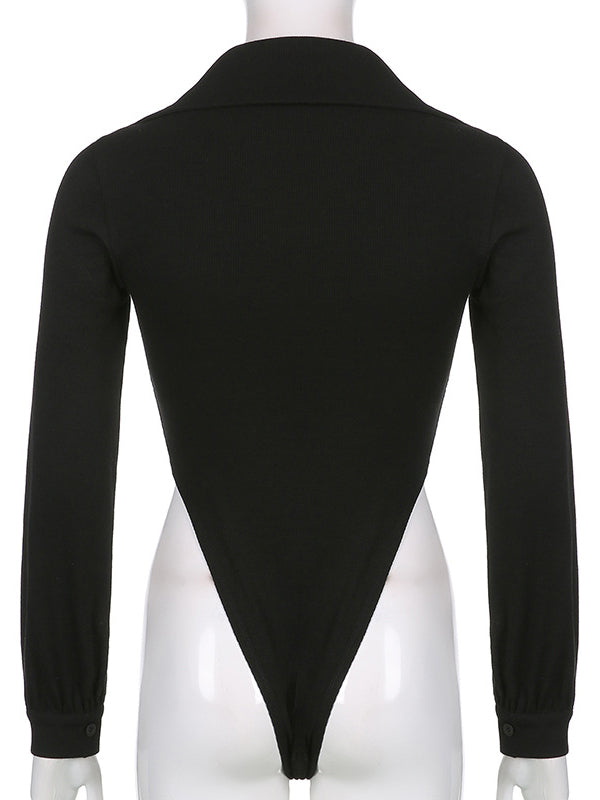 Solid Color Long Sleeves Letter Print Bodysuits