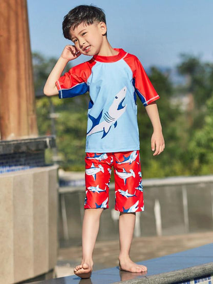 AONIHUA Shark Printed Two Pieces Boy Swimwear