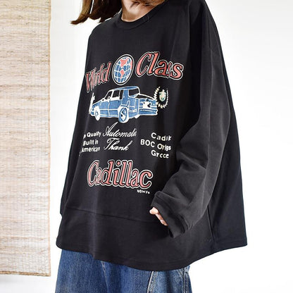 Buykud Casual Loose Cartoon Letters Printed Blouse