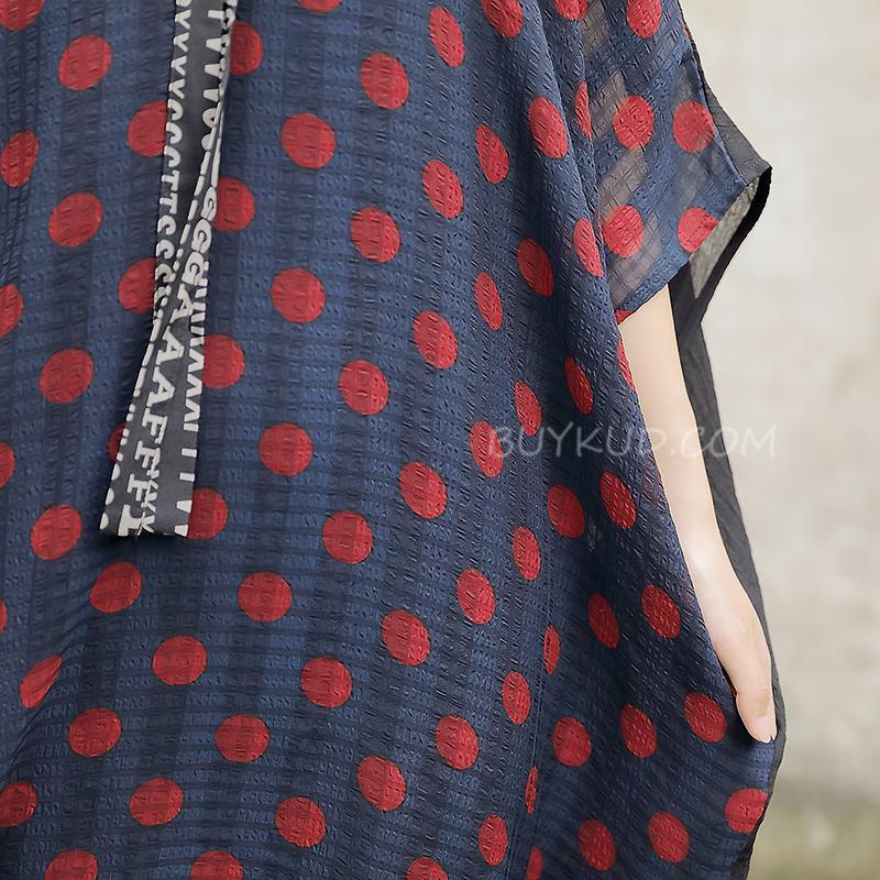 Comfortable Large Size Silk Polka Dot Women Dress