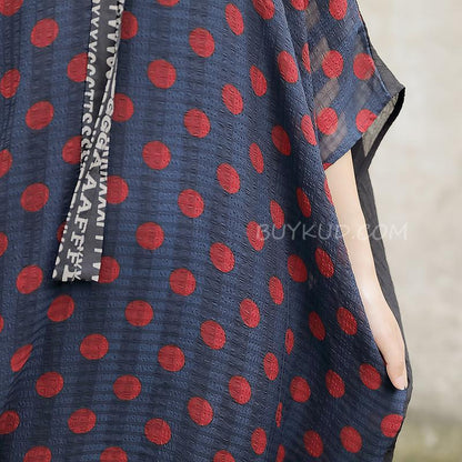 Comfortable Large Size Silk Polka Dot Women Dress
