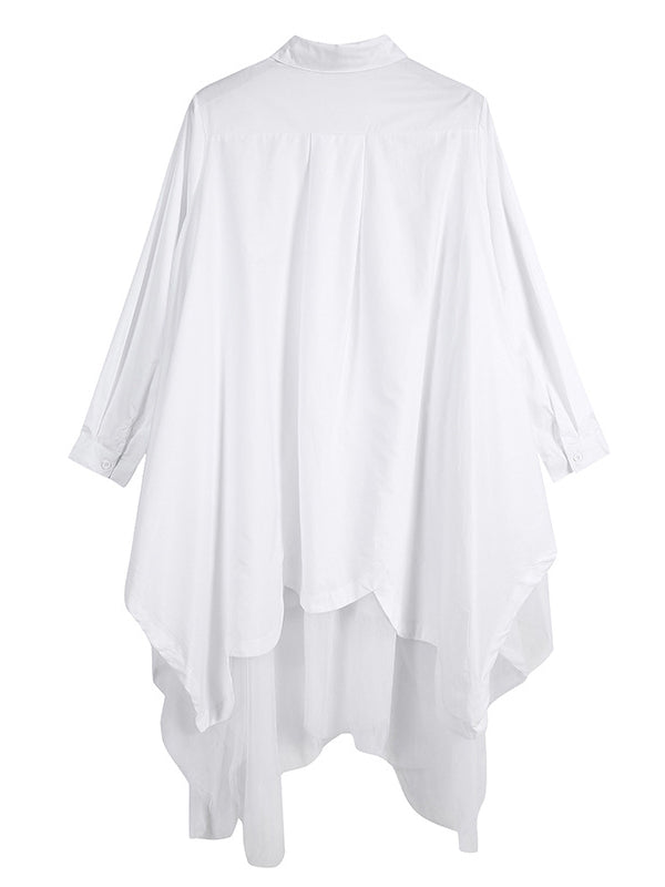 Urban Black&White Lapel Long Sleeves Shirt Dress