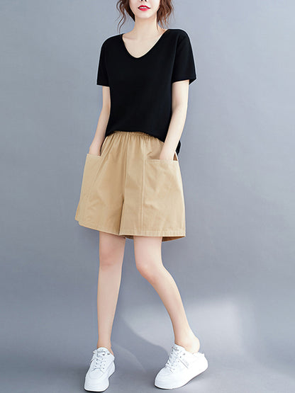 Casual Solid Color With Pocket Wide Leg Shorts