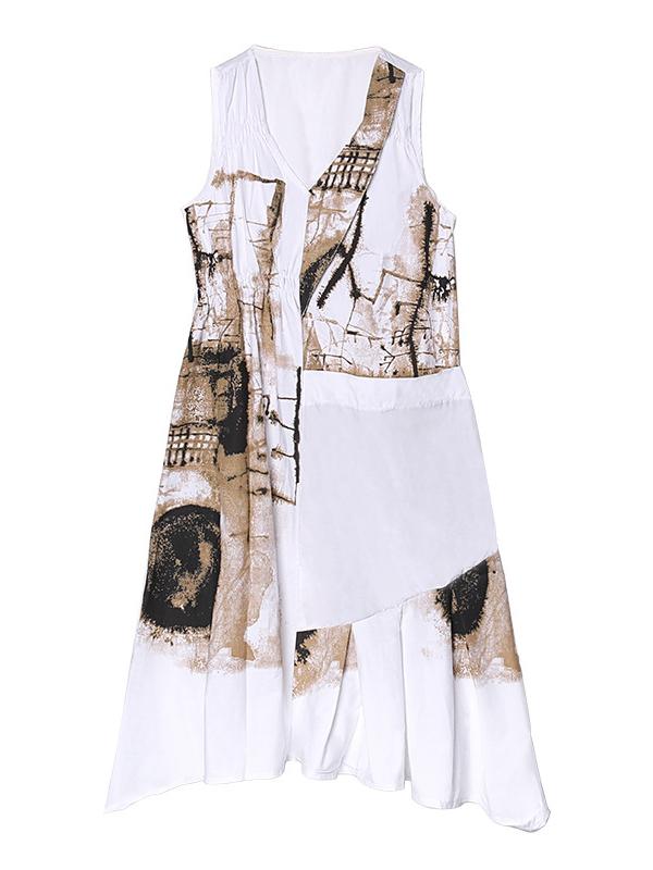 Original Prited V-Neck Sleeveless Dress