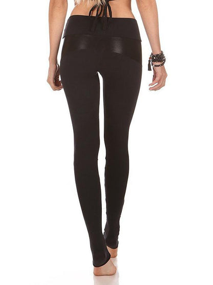 Mesh Split-joint PU Leather Sports Legging