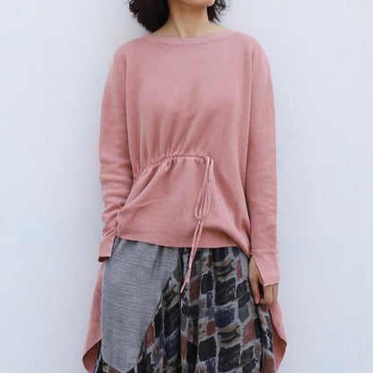Buykud Solid Color Irregular Drawstring Casual Shirt